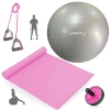 Kit Bola Pilates Cinza 85cm + Tapete 1,73m + Rodinha Abdominal+ Elstico Extensor Leve+ Bomba Inflar