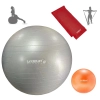 Kit Bola Sua Pilates Yoga Cinza 85cm + Overball 25cm + Faixa Elstica Leve + Bomba Inflar Academia