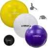 Kit Bolas Ginastica Branca 65 Cm + Amarela 75 Cm + Roxa 55 Cm + Overball Preta 25 Cm Academia Treino