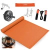 Kit Colchonete Tapete Eva 1,73m + Roda para Abdominal + Mini Band Elastico Leve+ Corda com Rolamento