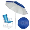 Kit Cadeira de Praia Alta em Alum�nio + Guarda Sol 2,40 M Listrado Articulado Fps 100