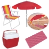 Kit Guarda-sol Vermelho 1,60m + Cadeira de Alum�nio + Caixa T�rmica 34 L + Esteira 1,80 M