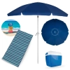 Kit Guarda-sol Articulado Azul 2,50 M Manivela + Caixa T�rmica 18 L + Esteira Praia 1,80 M Listras