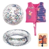 Kit Colete Infantil Tam P/M Regata Natao + Bola 25 Cm e Boia Inflvel com Glitter Praia Piscina