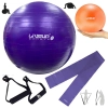 Kit Pilates Bola Su��a 55cm + Faixa El�stica M�dia + Overball 25cm + Par Pegadores Yoga Treino