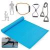 Kit 3 Extensores Multi Funo Tenso Leve, Media e Forte + Colchonete Azul para Treino Exercicios