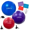 Kit 3 Bolas Suas 45cm + 55cm + 65cm Pilates Yoga Treino + 3 Faixas Elsticas Leve, Mdia e Forte