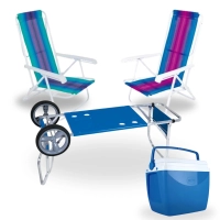 Kit Carrinho Praia Avano + 2 Cadeiras 4 Posies Ao + Caixa Trmica 34 Litros