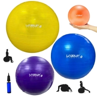 Kit com 3 Bolas Suias 55cm + 65cm + 75cm + Overball + Mini Bomba para Pilates Yoga Exercicios