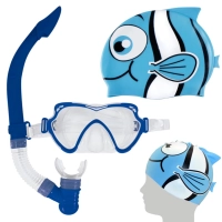 Mscara de Mergulho e Snorkel Azul + Touca de Natao Peixinho Azul