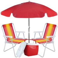 Kit Praia com Guarda Sol Vermelho 1,60 M, Caixa Trmica e 2 Cadeiras