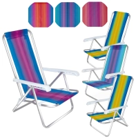 Kit 4 Cadeiras de Praia Alumnio Reclinvel 4 Posies
