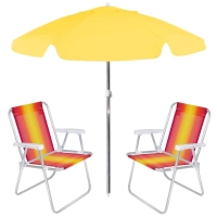 Kit Praia Guarda Sol Amarelo 1,60 M + 2 Cadeiras de Praia