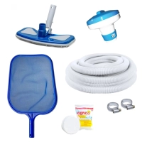 Kit Limpeza de Piscina Mangueira 4m + Aspirador + Peneira + Cloro + Clorador