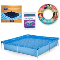 Kit Piscina Quadrada 1500 L + Capa e Forro Mor + Boia Inflvel Princesas