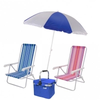 Kit 2 Unidades Cadeira de Praia + Guarda-sol Branco/Azul + Bolsa Térmica