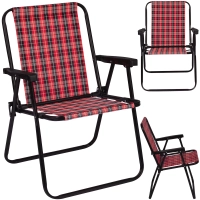 2 Cadeiras de Praia Alta Dobravel Ao Xadrez Vermelha/Preta