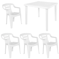 Kit Mesa Quadrada Desmontvel + 4 Cadeiras de Plastico Branca