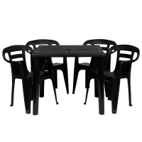 Kit Mesa Quadrada Desmontvel + 4 Cadeiras de Plastico Preta