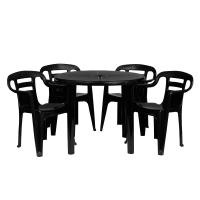 Kit Mesa Redonda Desmontvel + 4 Cadeiras de Plastico Preta