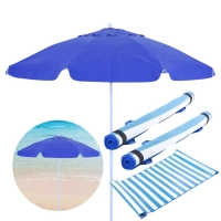 Kit para Praia Azul Guarda Sol 2 M + Duas Esteira com Ala