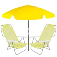 Kit Duas Cadeiras de Praia Sunny Dobrvel + Guarda-sol 1,60m Amarelo