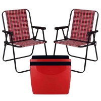 Kit Vermelho / Preto Caixa Trmica Cooler 34 L + Duas Cadeiras de Praia