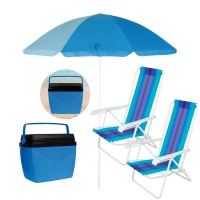 Kit Praia Cooler 26 L + Guarda Sol 1,50 M + Duas Cadeiras Coloridas
