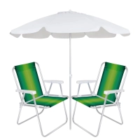 Kit 2 Cadeiras de Praia em Alumnio + Guarda Sol Bagum 2 M Branco Aluminio