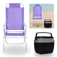 Kit Caixa Termica Preta Cooler 12 L com Ala + Cadeira 4 Posies Lilas para Praia