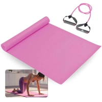 Kit Colchonete Eva Rosa 1,73 Metros + Extensor El�stico Tens�o Leve Rosa para Exerc�cios / Pilates
