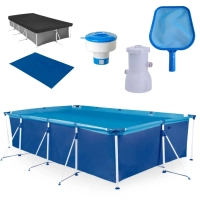 Piscina 5000 Litros Premium em Ao + Filtro 110v Mor + Peneira + Flutuador + Capa e Forro