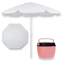 Kit Guarda Sol Bagum e Aluminio 1,60 Metros + Caixa T�rmica 18 Litros Rosa P�ssego com Al�a Mor
