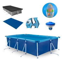 Kit Piscina 5000 L Premium + Capa, Forro + Mini Flutuador + Touca Natao Peixinho Azul + Bola 40 Cm