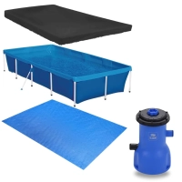Kit Piscina 3000 Lts + Capa + Forro + Bomba Filtrante 220v 2006 Litros Por Hora