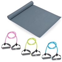 Kit Colchonete Eva + Extensores Elásticos na Tensão Forte + Média + Leve Exercícios Físicos