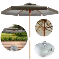 Kit Ombrelone Itapema Central 2m Marrom de Madeira + Base de 21 Kg Jardim e Piscina