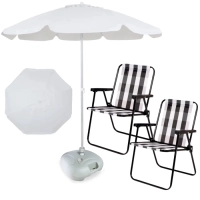 Kit Guarda Sol Branco 1,60 M + Base Branca 21kg + 2 Cadeiras de Praia Modelo Retro