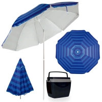 Kit Guarda Sol 2,40m Articulado Azul Fps 100 + Caixa T�rmica 18 Litros Preta Mor Praia / Pesca