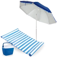 Kit Caixa Termica 6 Litros + Guarda Sol 2,40 M Articulado Listrado + Esteira de Praia 1,80 M