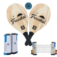 Kit Par de Raquetes Frescobol com Bolinha de Borracha + Rede Retratil com At 1,60m Ajustvel