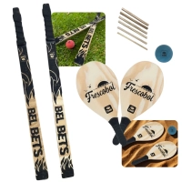 Kit Jogo Tacobol Tacos de Bets Madeira e 2 Casinhas + Par de Raquetes Frescobol + 2 Bolinhas