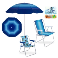 Kit Cadeira de Praia Infantil Hot Wheels + Cadeira de Praia Alta Alumnio Colorida+ Guarda Sol 1,50m