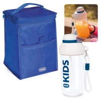 Kit Bolsa Trmica Porttil de 5 Litros Colorida + Garrafa Infantil Squeeze 660ml Azul com Canudo e Ala