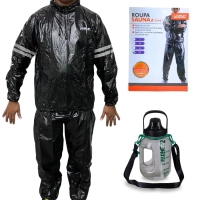Kit Roupa Sauna Suit Treinamento Tamanho Gg + Garrafa Squeeze 1,8l com Trava e Alas Suporta Celular
