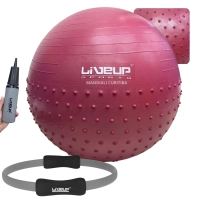 Kit Bola Suia 65cm de Pilates Textura Cravo Massage Ball + Mini Bomba + Arco Anel 38cm Cinza