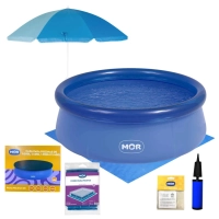 Kit Piscina Infantil 1000 Lts Redonda Inflavel + Capa e Forro + Guarda Sol 1,50m + Mini Bomba