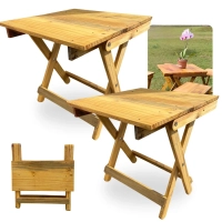 Kit 2 Mesas Dobraveis de Madeira Baixas Rustica Artesanal para Camping, Pesca e Jardim