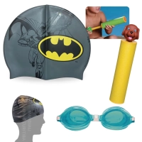 Kit Touca Infantil Personagem Batman + Oculos de Natao + Lana gua Colorido