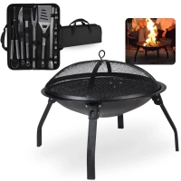 Kit Porttil em Inox 16 Peas Premium Completo com Estojo + Churrasqueira Lareira Brasa Porttil a Carvo